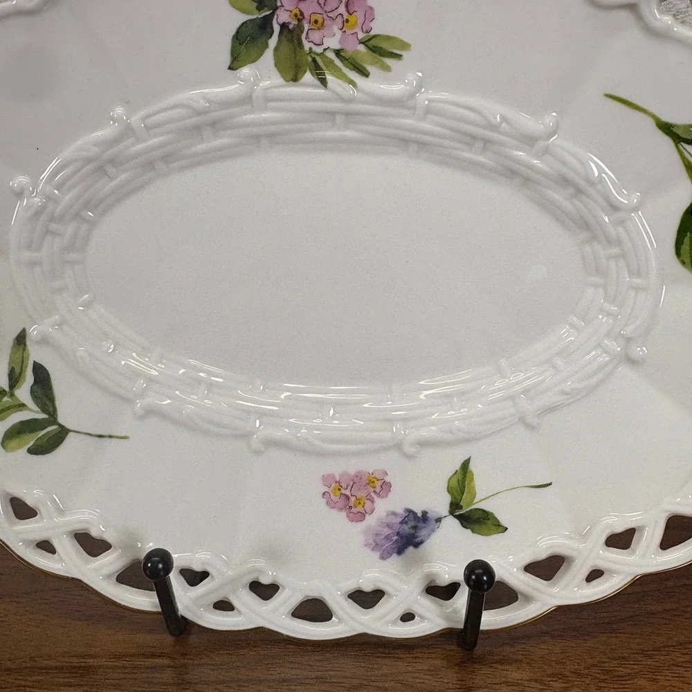 Lenox‎ Wildflower Basket Vanity Oval Tray Pate Ivory China Vintage 10